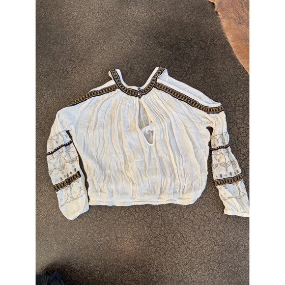 Embroidered Boho Blouse Cold Shoulder Top Beaded Festival Party Free People - Picture 8 of 9